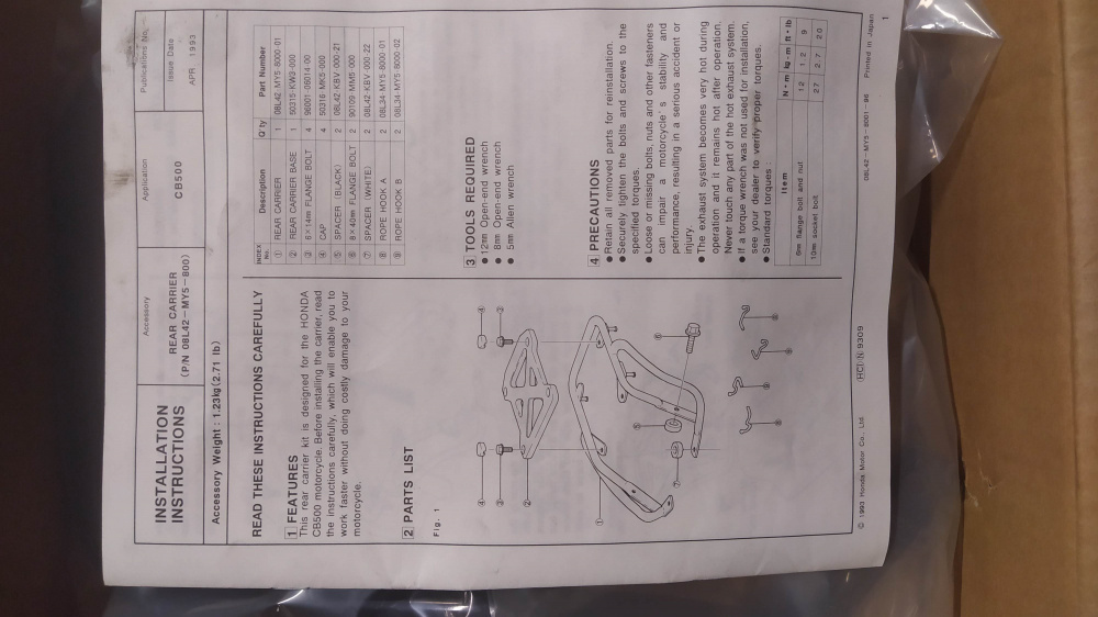 portapacchi posteriore honda cb 500 ´98