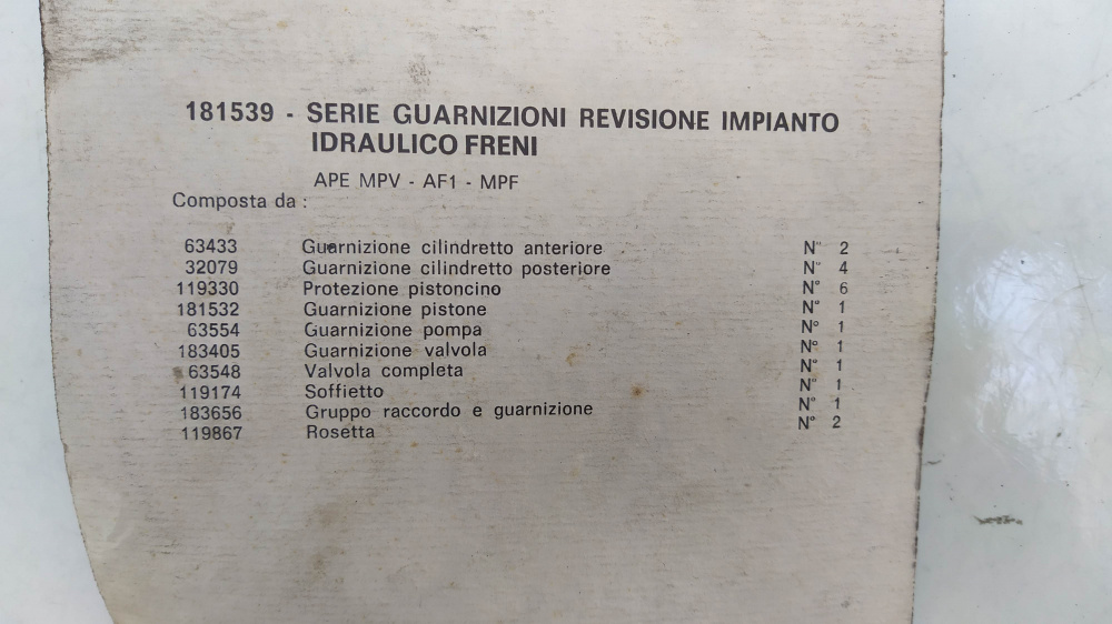 kit revisione impianto idraulico piaggio ape mpv - af1 - mpf non completo
