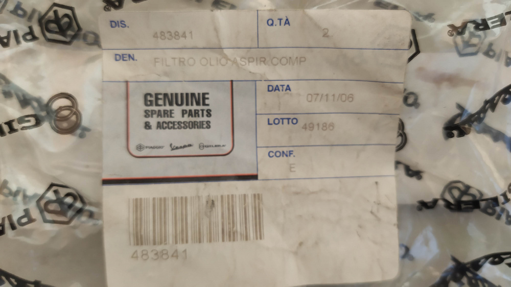 filtro olio aspirazione piaggio beverly liberty mp3 x9 vespa gt runner vxr