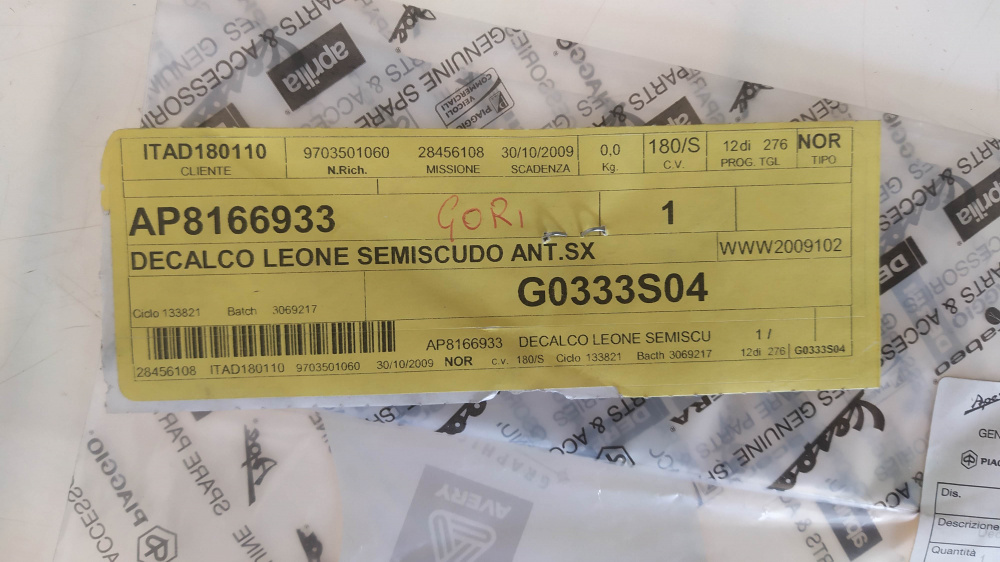 decalco leone semiscudo ant sx aprilia sr 50 ´04 - ´09