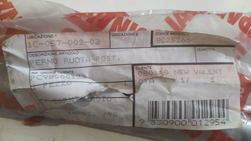 perno ruota posteriore aprilia
