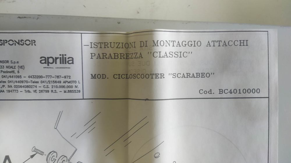 attacchi parabrezza classic originali aprilia scarabeo 50 primo tipo