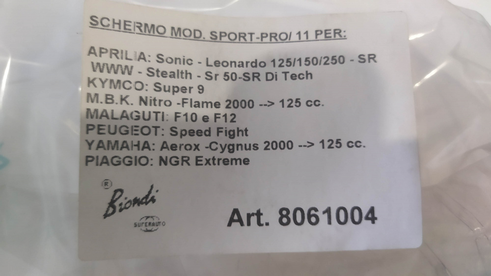 parabrezza biondi aprilia sonic/leonardo 125/150/250 / sr www / stealth - kymco super 9 - mbk nitro / flame 125 - malaguti f10 - f12 / peugeot speedfight - piaggio nrg extreme