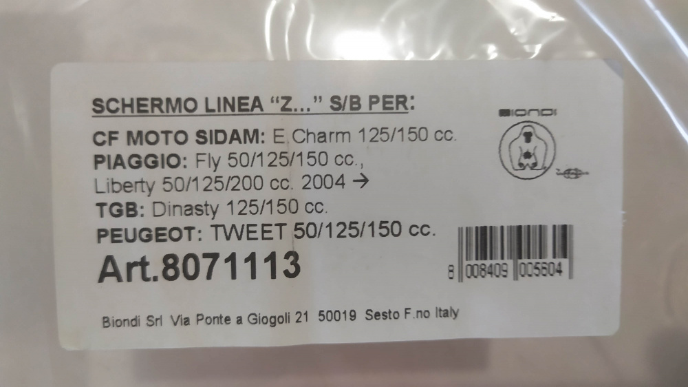 parabrezza biondi cf moto echarm - piaggio fly 50/125/150 - liberty 50/125/200 ´04 - tgb dinasty - peugeot tweet