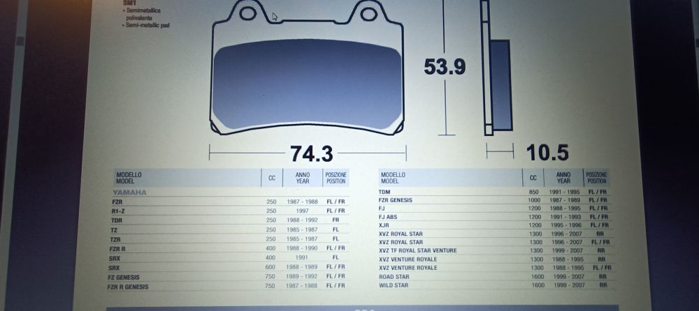 pasticche freno braking yamaha fzr &ndash; tzr &ndash; srx &ndash; tdm &ndash; xvz &ndash; road star &ndash; vedere applicazioni -