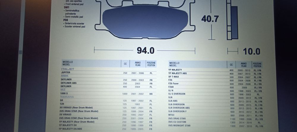 pasticche freno braking yamaha italjet jupiter &ndash; yamaha majesty &ndash; fz &ndash; virago - vedere applicazioni -