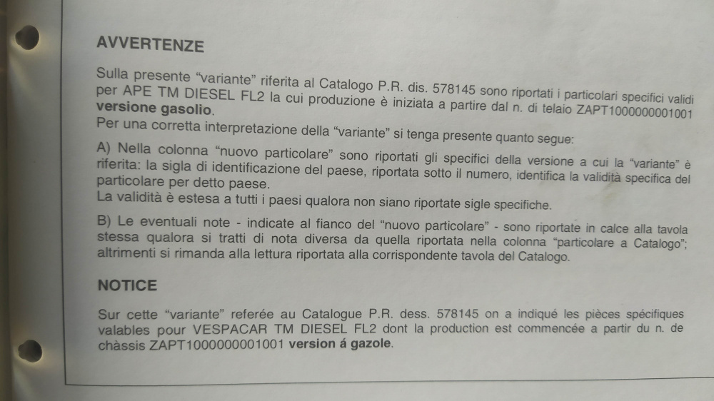 catalogo ricambi originale piaggio ape tm p703 diesel con variante mod atd 1 t