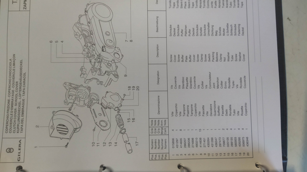 catalogo ricambi originale gilera typhoon x 125 mod zapm ´99