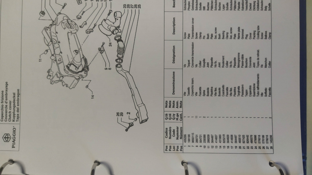 catalogo ricambi originale 618012 piaggio zip 50 4t