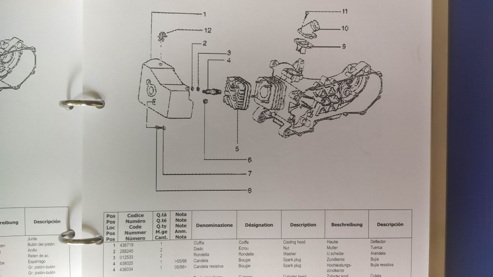 catalogo ricambi originale 618170 come nuovo piaggio vespa et2 50 ´97 - ´04