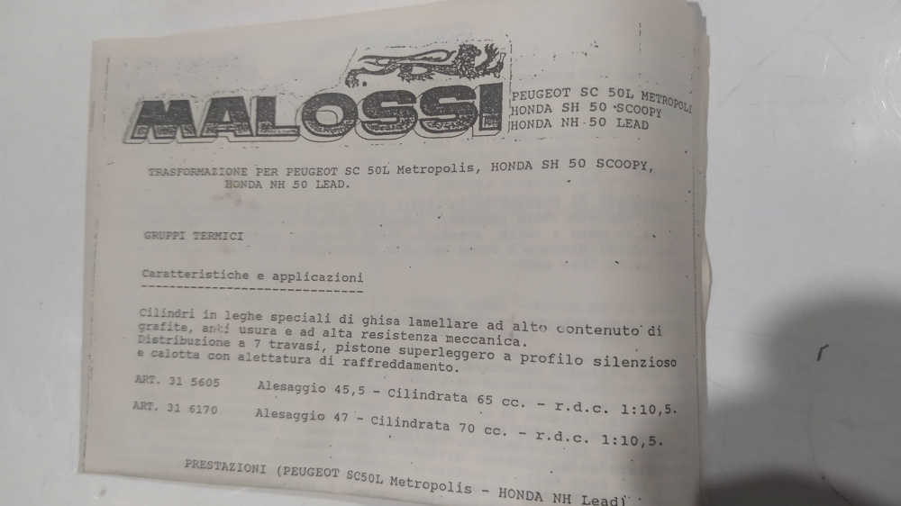 cilindro completo malossi d. 47 cc. 70 honda sh 50 scoopy / nh 50 lead - peugeot sc / metropolis