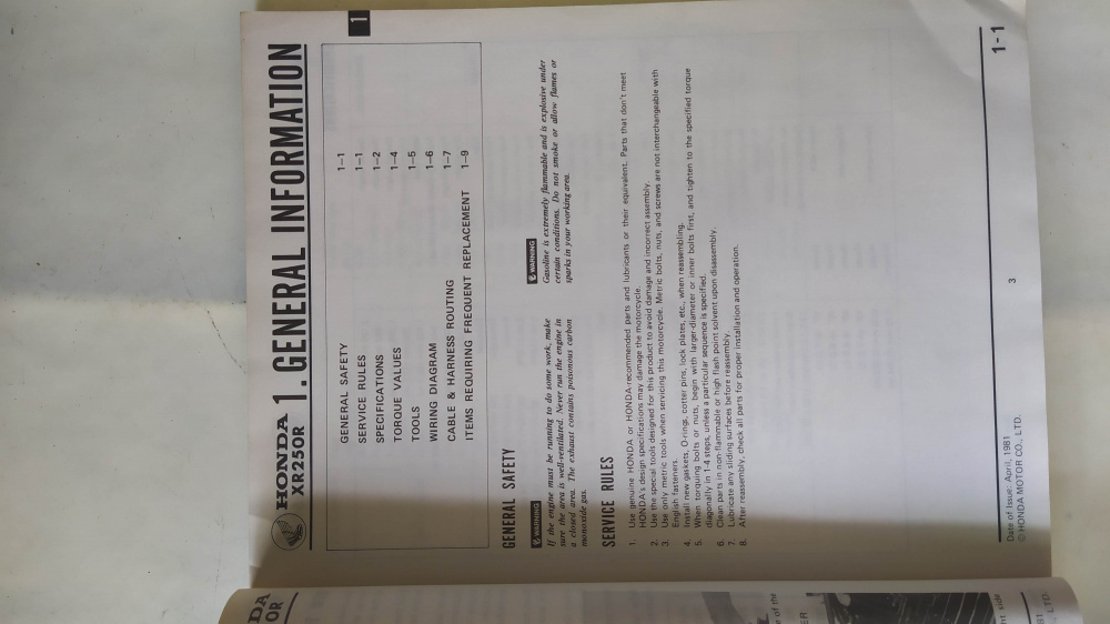 manuale officina originale in lingua inglese honda xr250r 1981