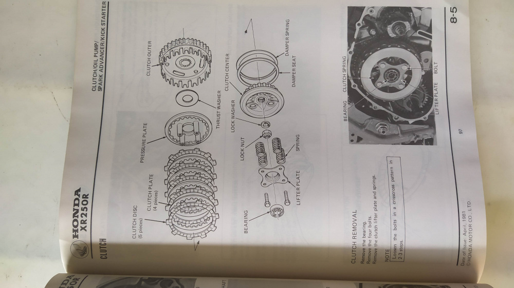 manuale officina originale in lingua inglese honda xr250r 1981