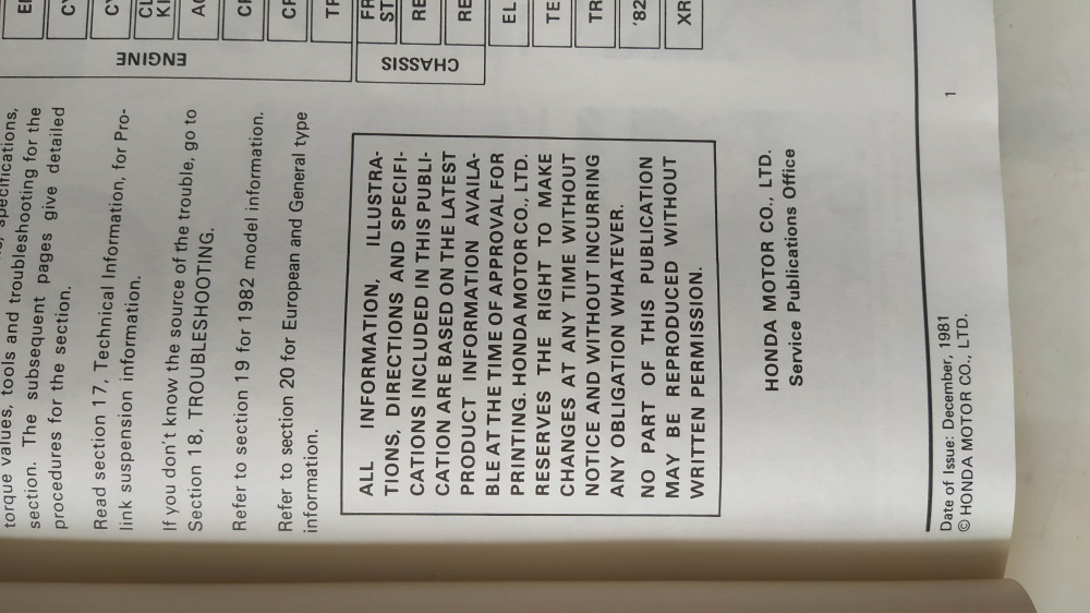 manuale officina originale in lingua inglese honda xr250r 1981