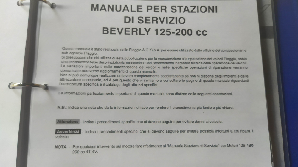manuale officina originale piaggio beverly 125 /200