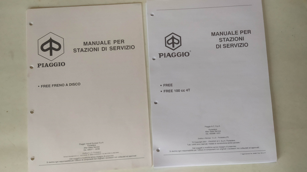 manuale officina originale piaggio free 50 - freno disco - 100 4t
