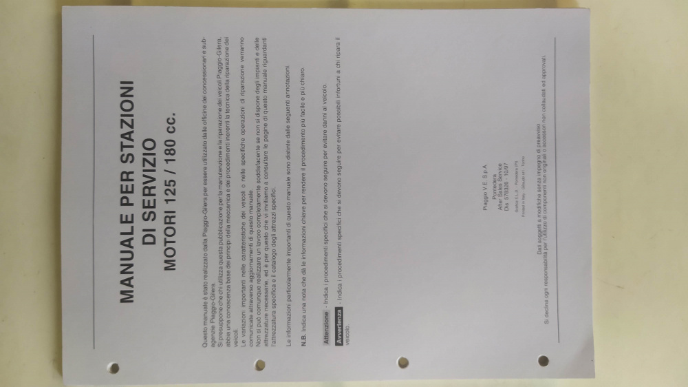 manuale officina originale come nuovo motori piaggio 125 / 180