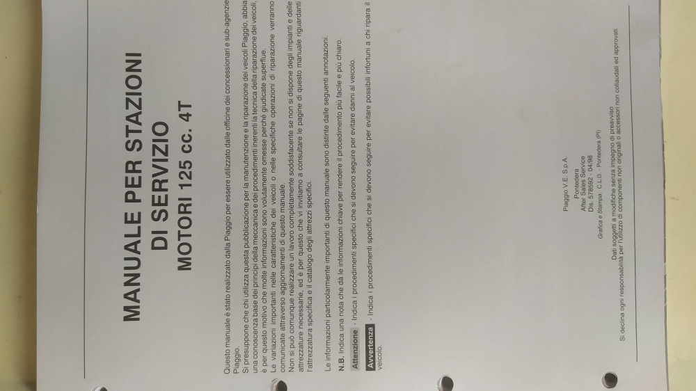 manuale officina originale come nuovo motori piaggio 125 4t