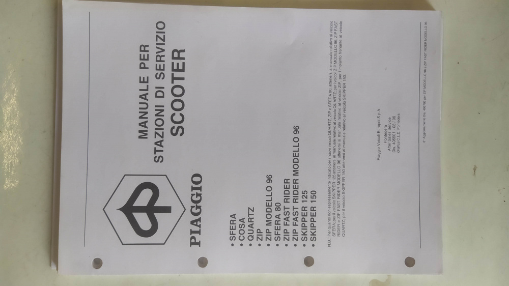 manuale officina originale piaggio sfera - cosa - quartz - zip - zip fast rider - skipper