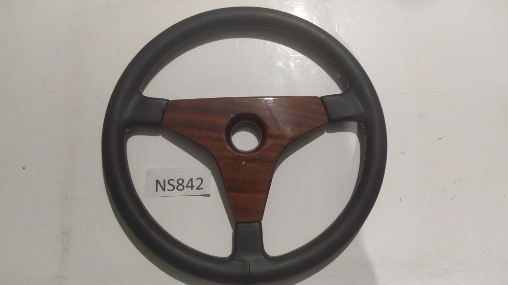 volante in pelle auto epoca con inserto in legno diamtero 37