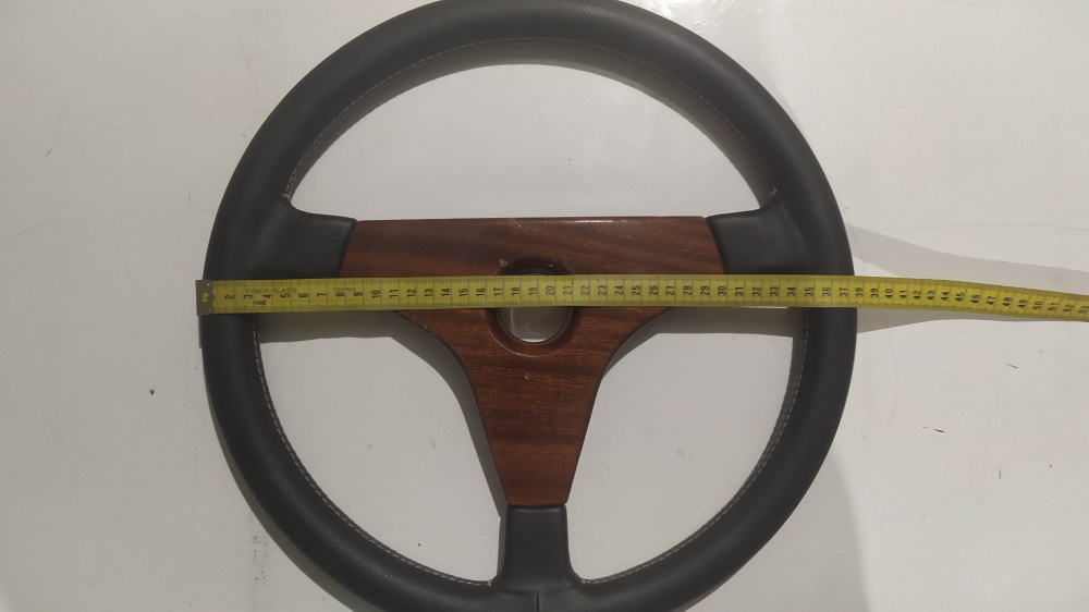 volante in pelle auto epoca con inserto in legno diamtero 37
