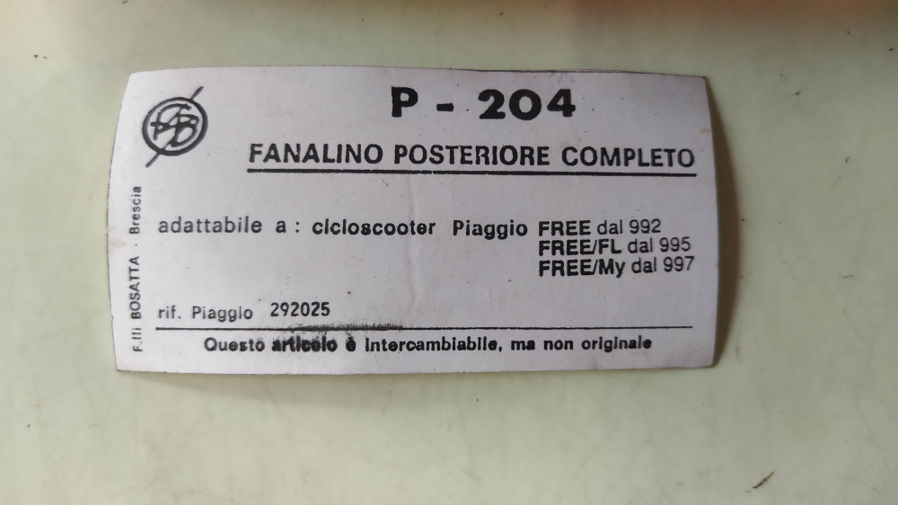 fanale posteriore completo bosatta piaggio free ´92 - ´97 - 292025