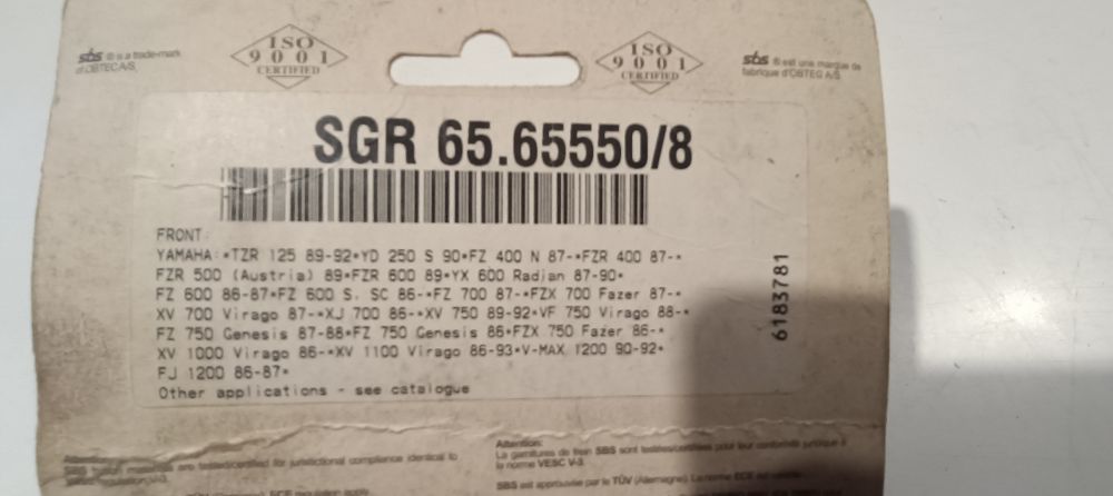 coppia pasticche freno anteriori sbs yamaha tzr 125 &ndash; fz &ndash; fzr &ndash; virago &ndash; vedere applicazioni -